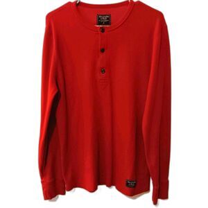 Abercrombie Fitch Men’s M Red Waffle Knit Thermal Henley Long-sleeve Shirt